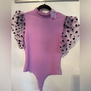 TCEC Puff Organza Sleeve Bodysuit NWT {LILAC color for SALE} S.S. Size M MLP $44